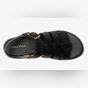 Cole Haan Flynn Fishman Black Sandals with Gold Buckle size 8 $90 IMMACULATE